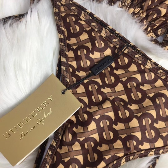 BURBERRY Monogram-print Triangle Bikini Set In Brown - Picture 5 of 7